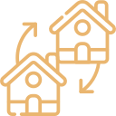 Icône de deux maisons avec flèches